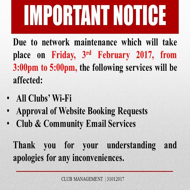 Important Notice: Network Maintenance Activity