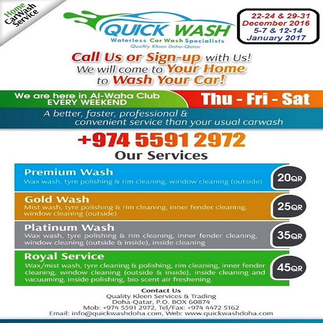 Schedule of Quick Wash Waterless Car Wash Specialists in AKC