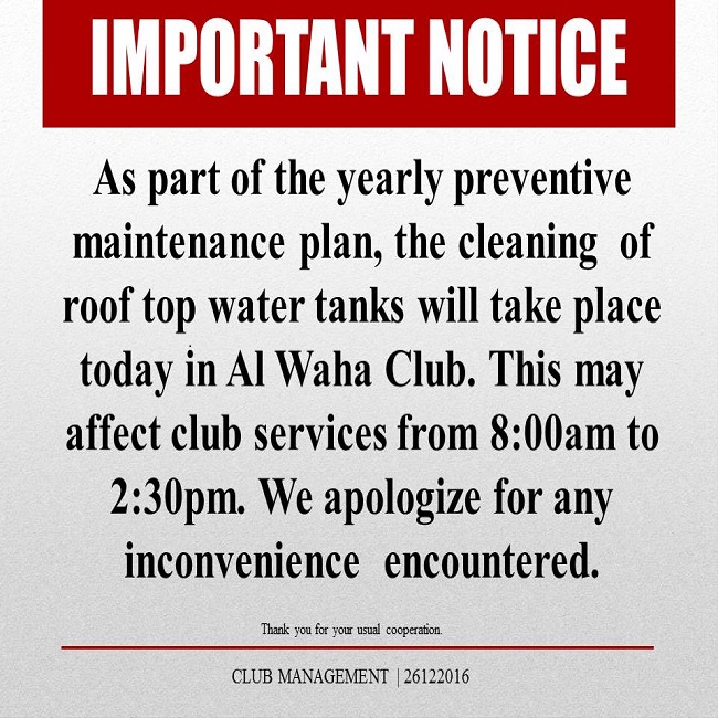 Important Notice: Roof Top Water Tanks Cleaning in AWC