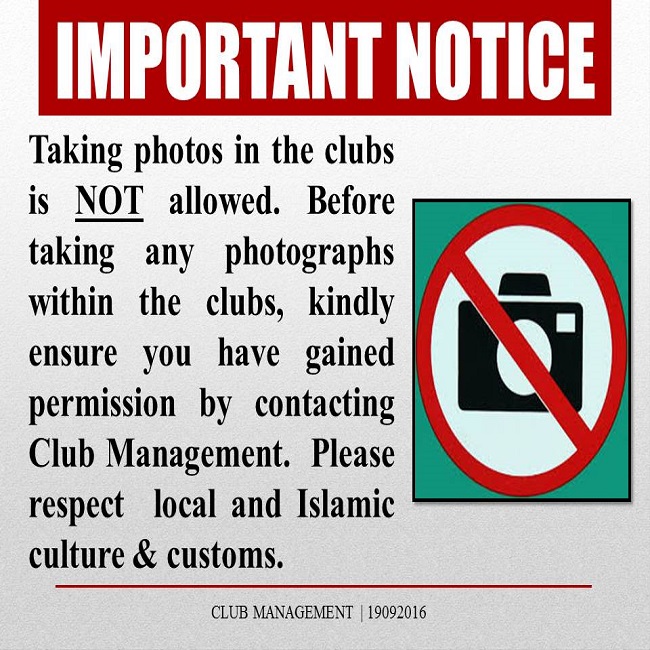 Important Notice: Taking Photos in the Clubs