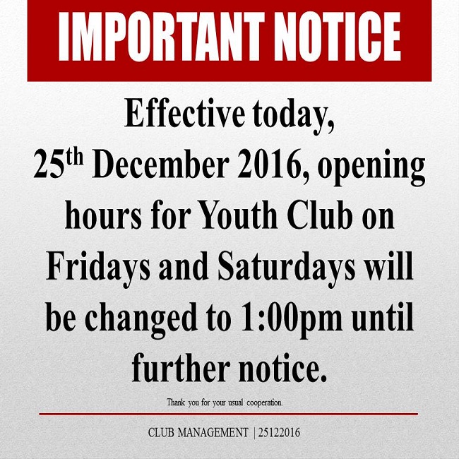Important Notice: Change of Youth Club Opening Hours on Fridays and Saturdays