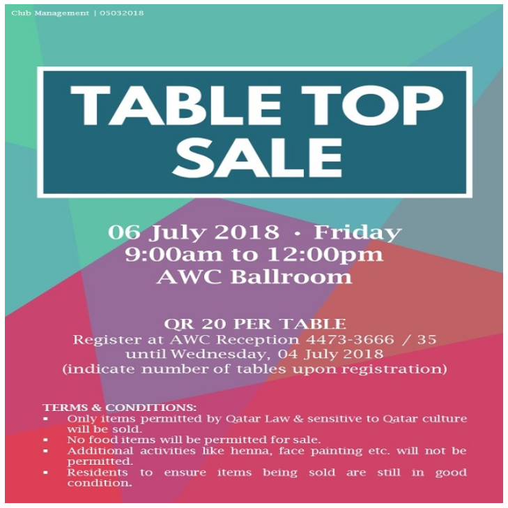 Table Top Sale - July 2018