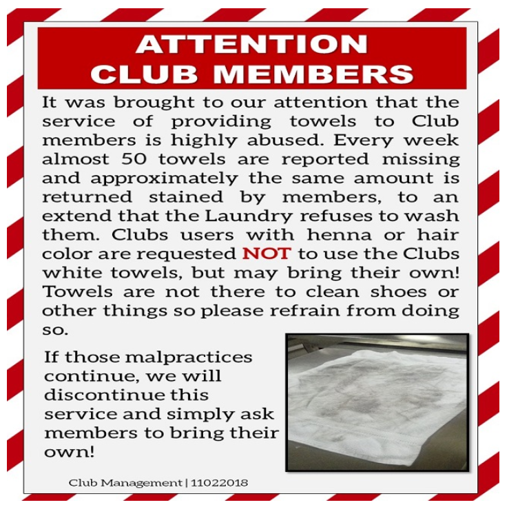 Towel Notice - February 2018