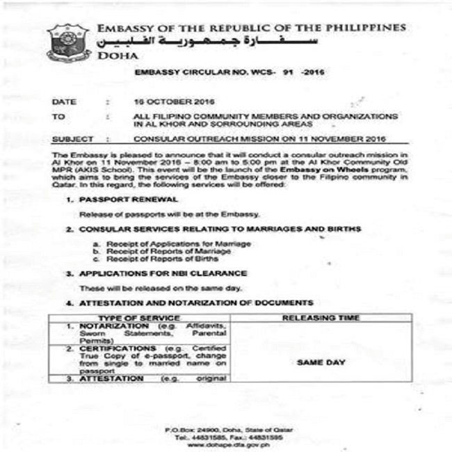 Embassy of the Republic of the Philippines Consular Outreach Mission