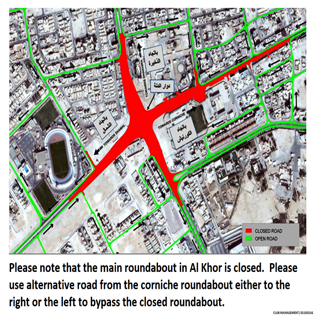 Important Notice: Al Khor Center Roundabout / Signal Closure
