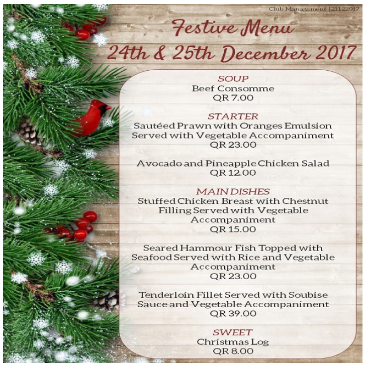 Festive Menu 24th & 25th December 2017
