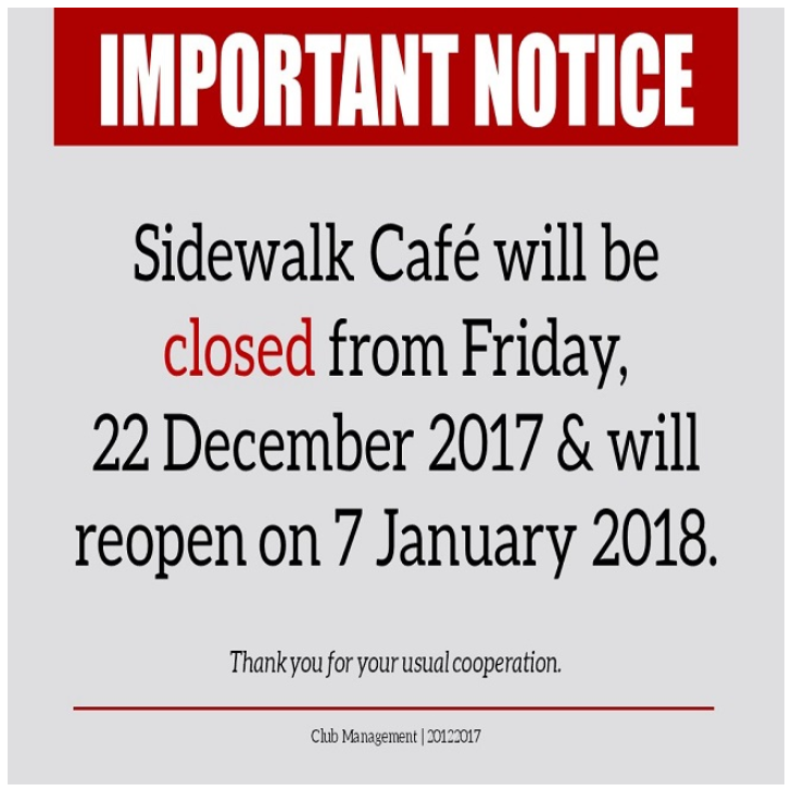 Important Notice: Sidewalk Cafe Closure