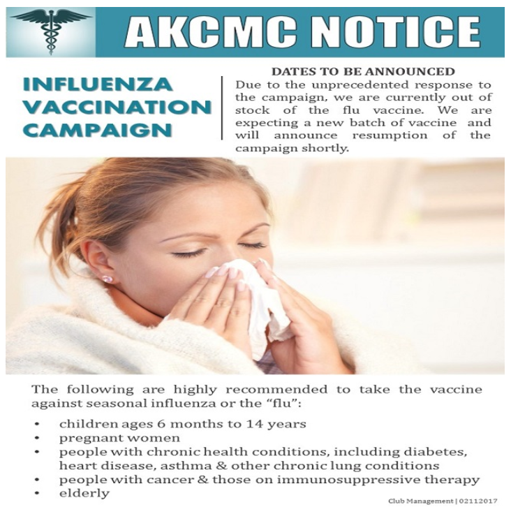 AKCMC Notice: Influenza Vaccination Campaign