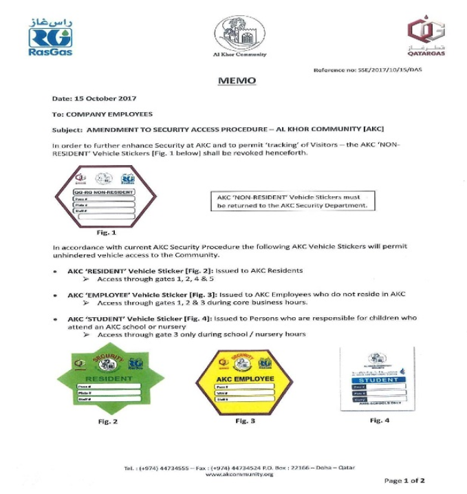 Memo: Amendment to Security Access Procedure