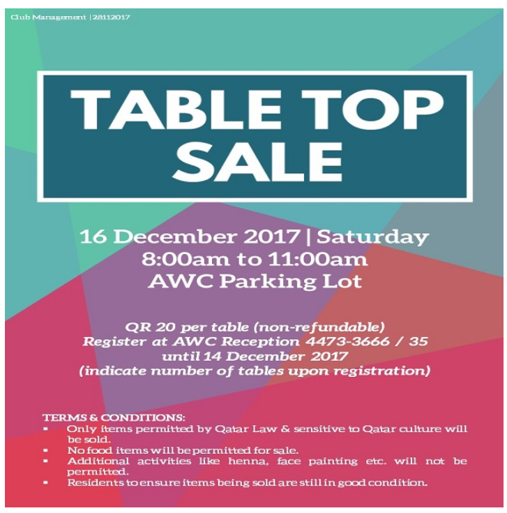 Table Top Sale - December 2017