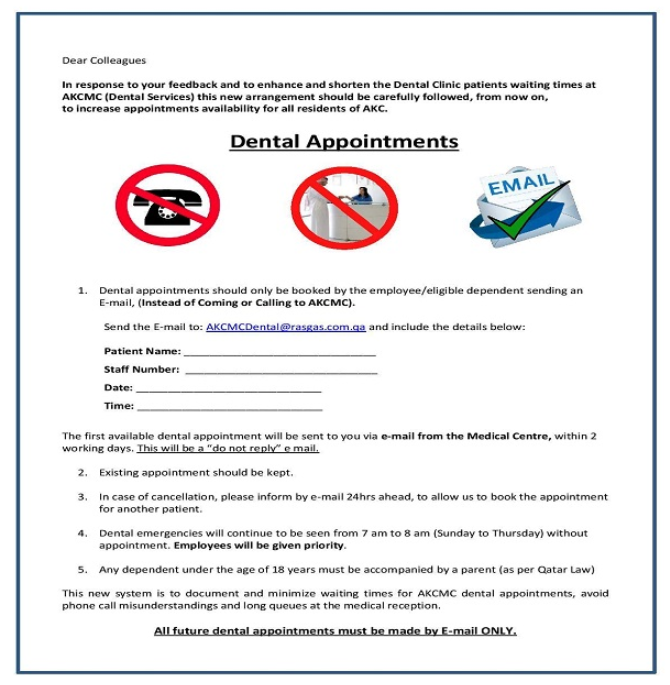 AKCMC Dental Appointments Procedures