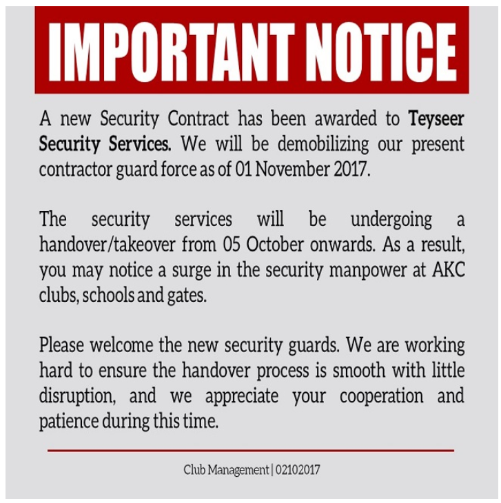 Important Notice: New Security Services Contractor