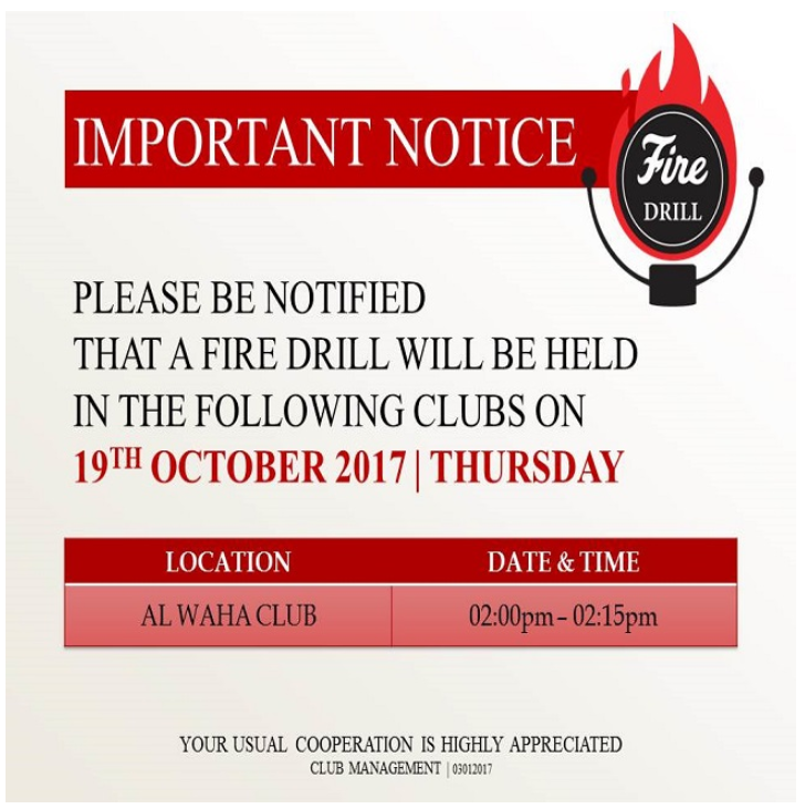 Important Notice: Fire Drill - October 2017