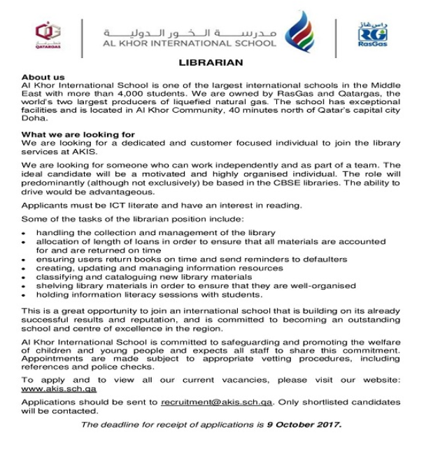 AKIS Vacancy: Librarian
