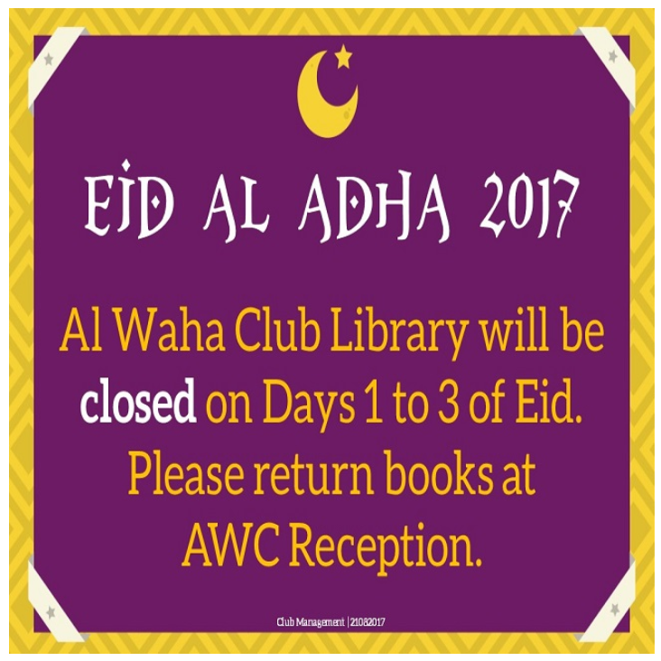 Eid Al Adha 2017: AWC Library Closure