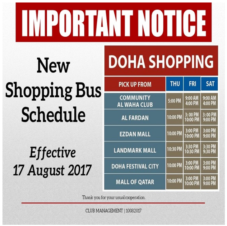 New Shopping Bus Schedule 2017