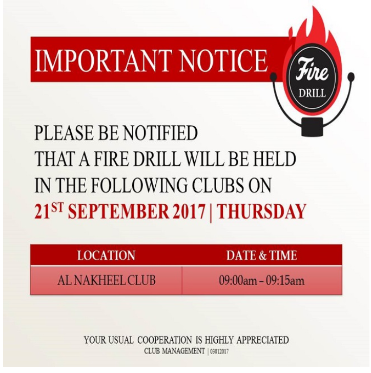 Important Notice: Fire Drill - September 2017
