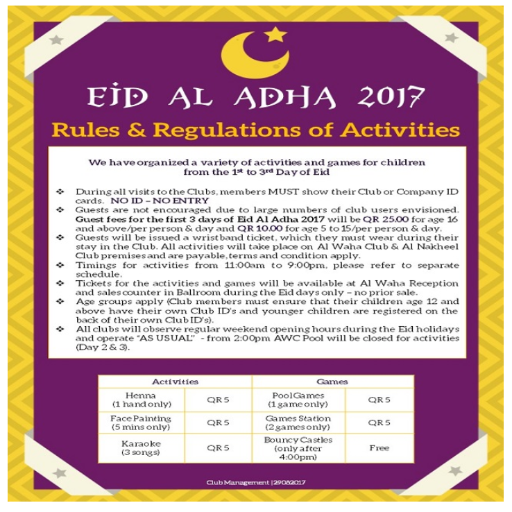 Eid Al Adha 2017: Rules & Regulations of Activities